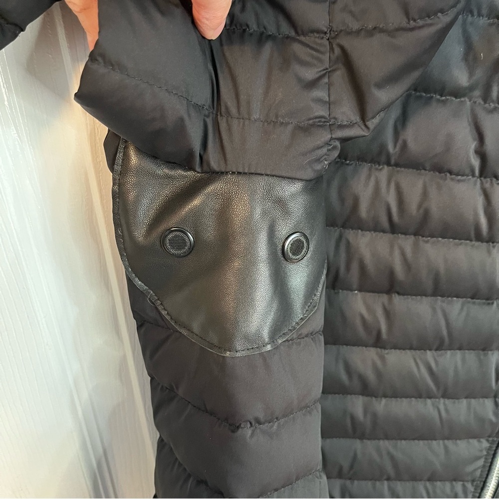 Atelier Noir by Rudsak Cortina Black Duck Down Quilted Coat Lamb Leather Trim L - Picture 6 of 16